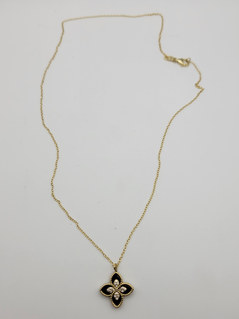 Gold on Sterling Silver Vermeil Black Clover Pendant Necklace 18"